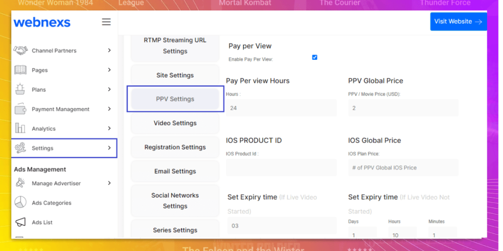 Set Up PPV Setting with Webnexs VOD