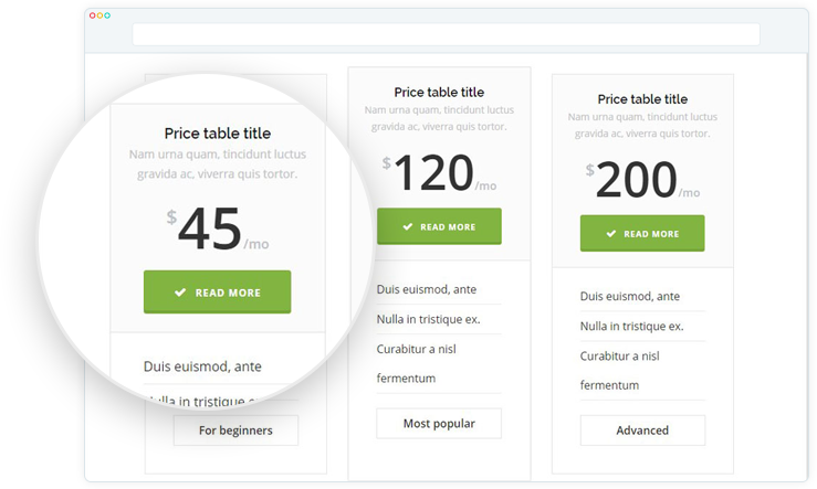 Pricing table